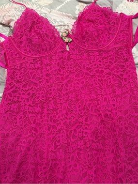 For Love & Lemons Hot Pink Lace Camisole Dress